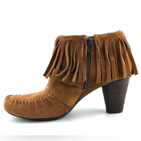 Born Women’s Brown Suede Thora Moccosin Fringed Zip Booties, Size 7 - Picture 5 of 11
